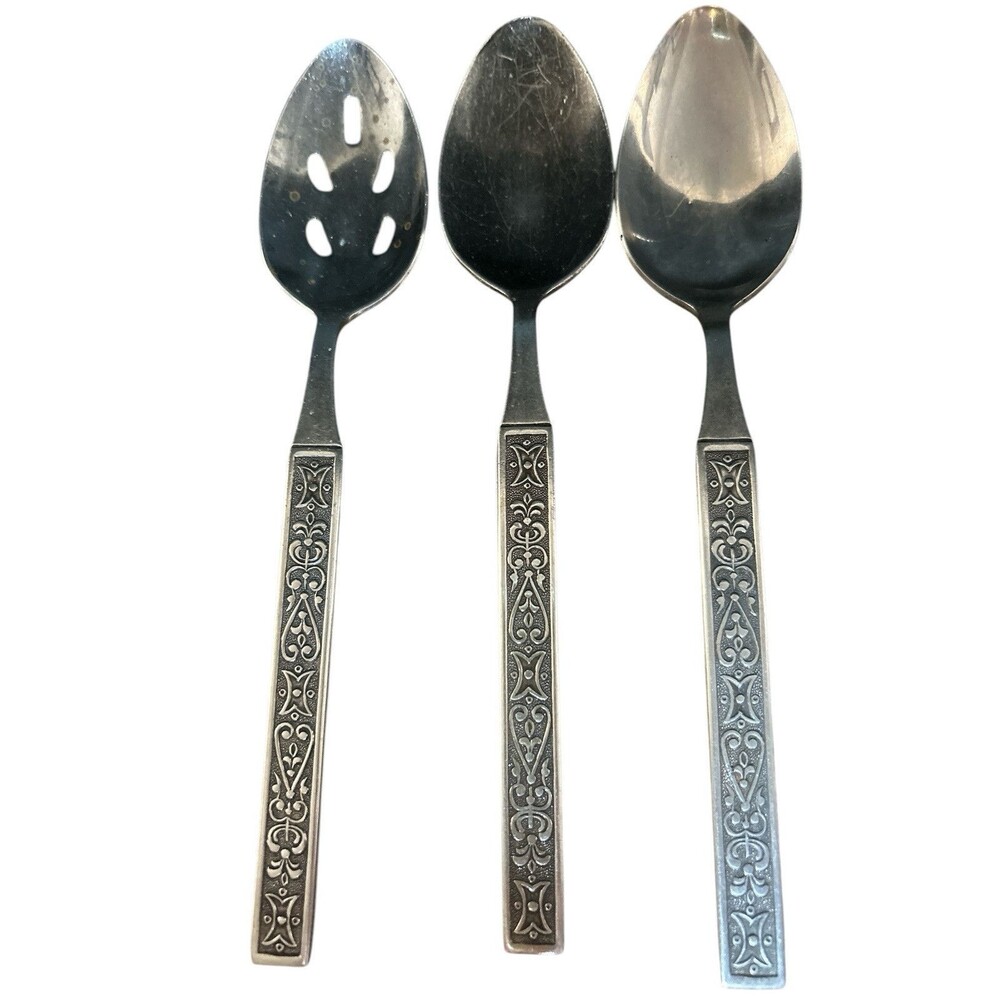 Orleans Stainless Steel Flatware Pattern ORL59 Scrolls Black Accent Vtg 34 Piece - Picture 8 of 14